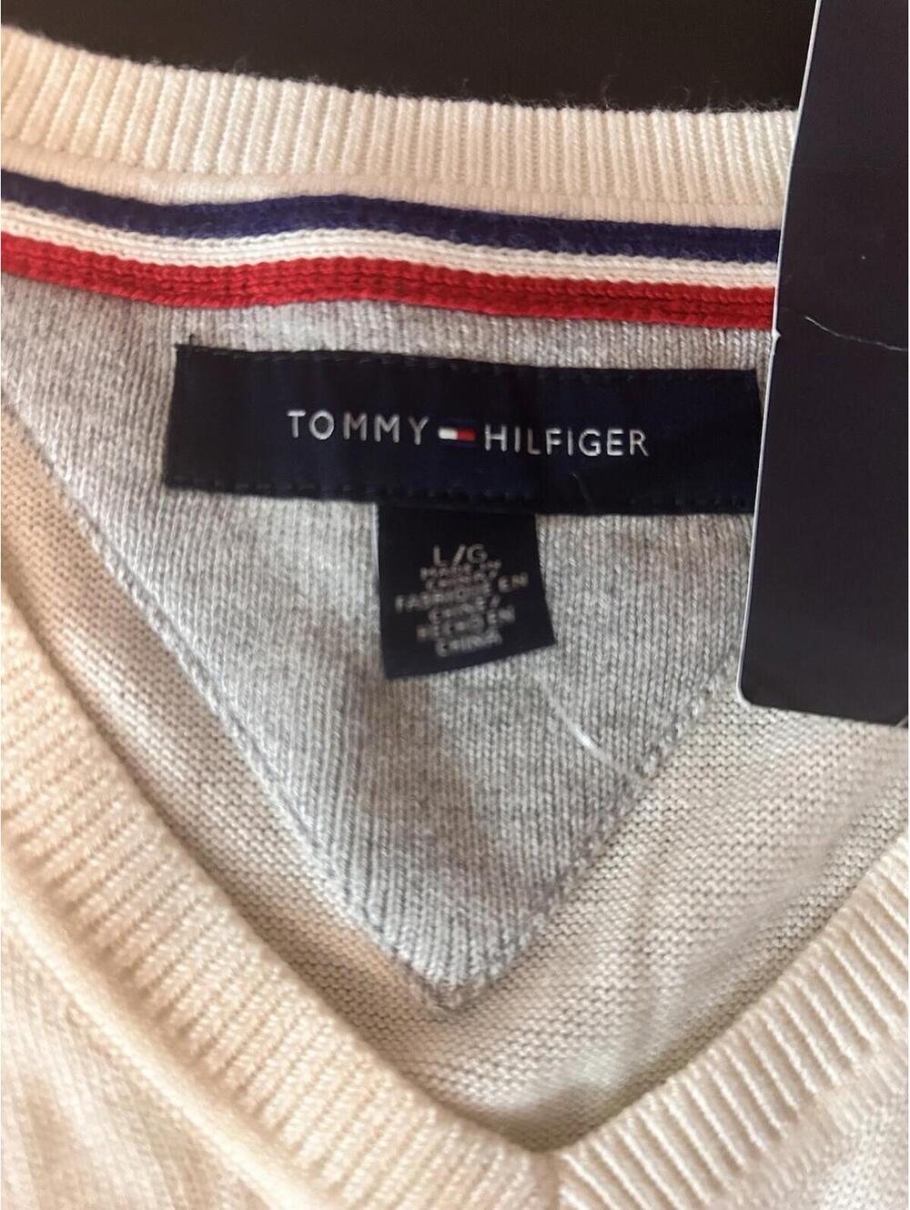 Tommy Hilfiger Sweater Vest Mens Large Cream Color Cotton Blend New - Picture 6 of 9